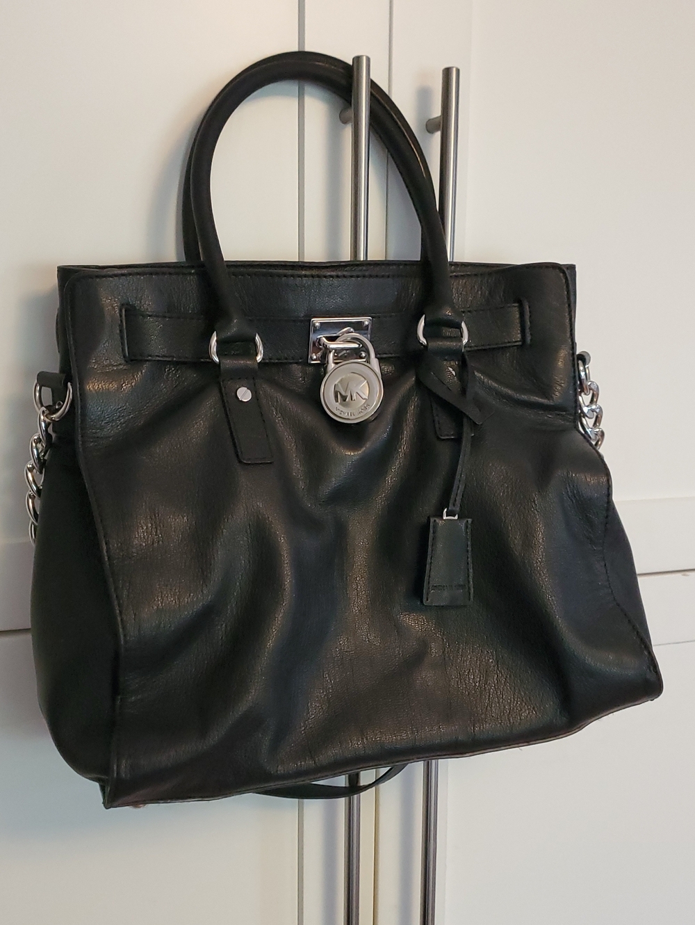Michael Kors Black Leather Satchel with Silver Hardware Nwot